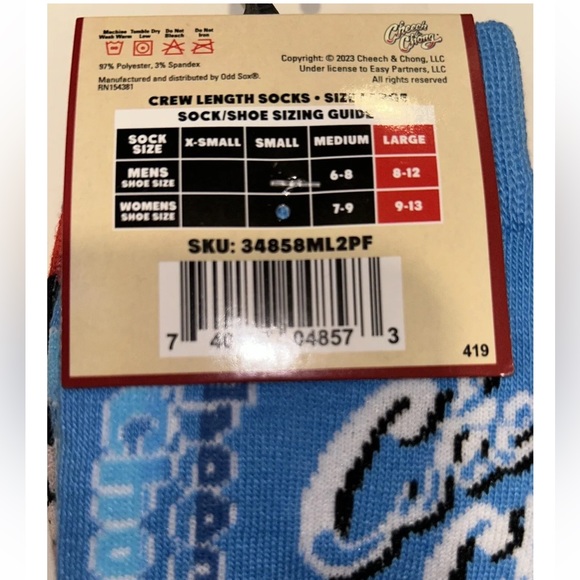 Cheech & Chong Odd Sox Crew Socks 2 Pair Men 8-12 W 9-13 Blue Face & Smoke Logo - Picture 5 of 10